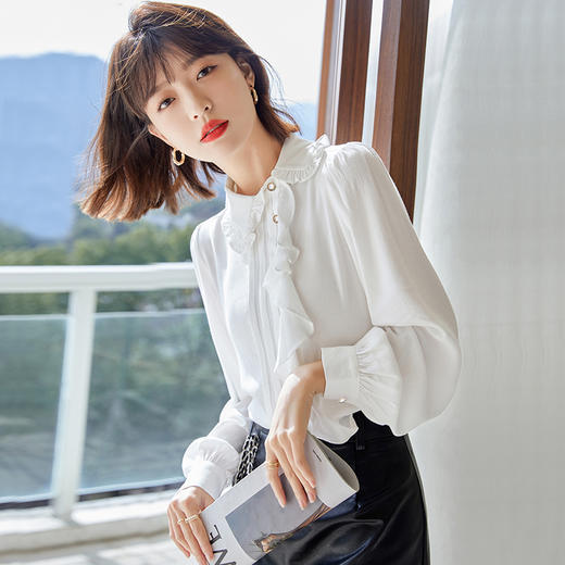 早春新款2022年白色蕾丝木耳边衬衫女高级感别致漂亮小衫法式立领 NSM1800 商品图4