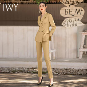 IWY/淡黄色职业装播音艺考正装高级感时尚女士西装套装气质通勤工作服CP1522