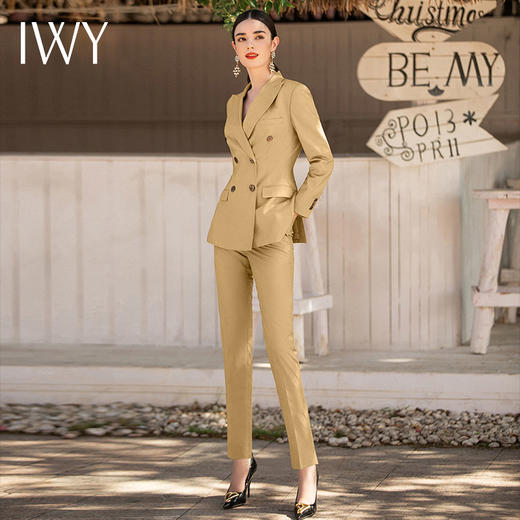 IWY/淡黄色职业装播音艺考正装高级感时尚女士西装套装气质通勤工作服CP1522 商品图0