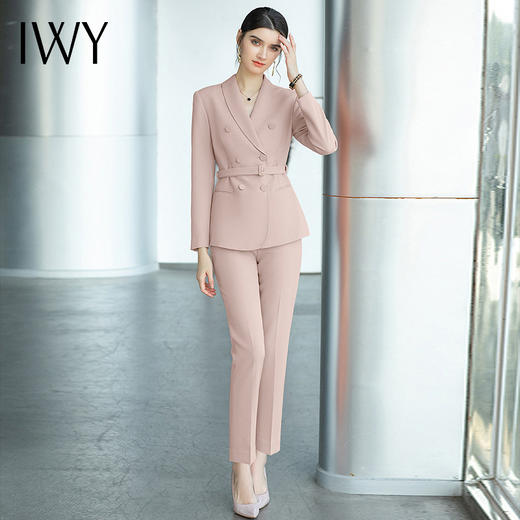 IWY/粉色名媛西服女套装时尚干练气质职业西装两件套显瘦职业装工作服CP1490 商品图0