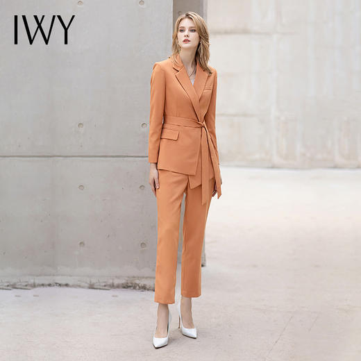 IWY/橘色西装套装女时尚绑带显瘦职业装2022春季新款美容院上班正装OL CP11375 商品图2
