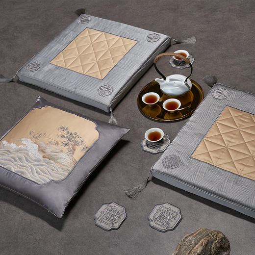 【6F】堂皇 140s全棉刺绣套件 山水雅集-金色 买就送价值1800元山水雅集床旗1条！ 商品图3