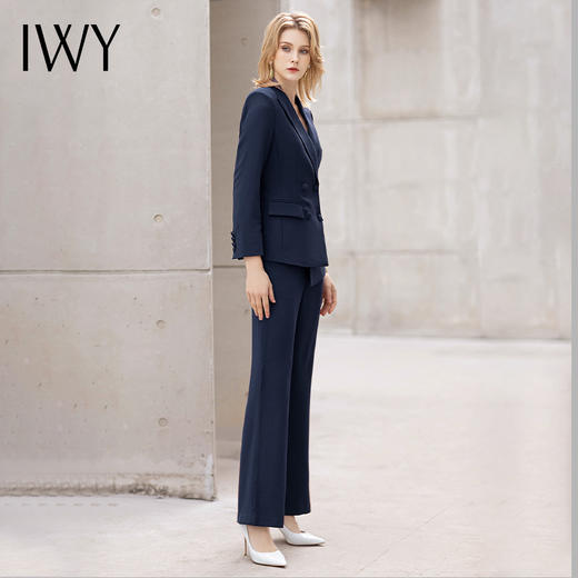 IWY/藏青色阔腿裤职业套装女双排扣修身西服工装气质英伦风面试正装OL C11358+P30358 商品图4