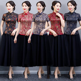 TZM-2104-2109 2022春夏季新款日常旗袍改良版中年女妈妈修身显瘦两件套装连衣裙