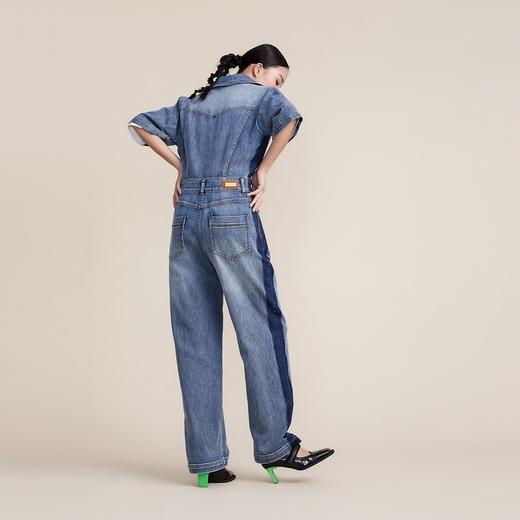 谜底2022春新款连体衣棉质牛仔工装风中性短袖连体裤女221MK0033 商品图2