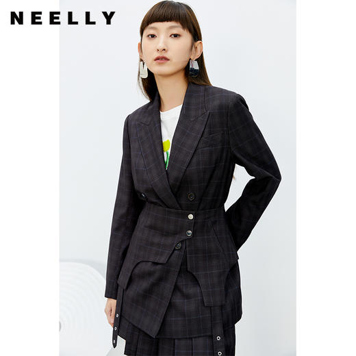 NEELLY纳俪西装外套女春季设计感可解袢带设计西服大气双排扣上衣N22022C01070 商品图3