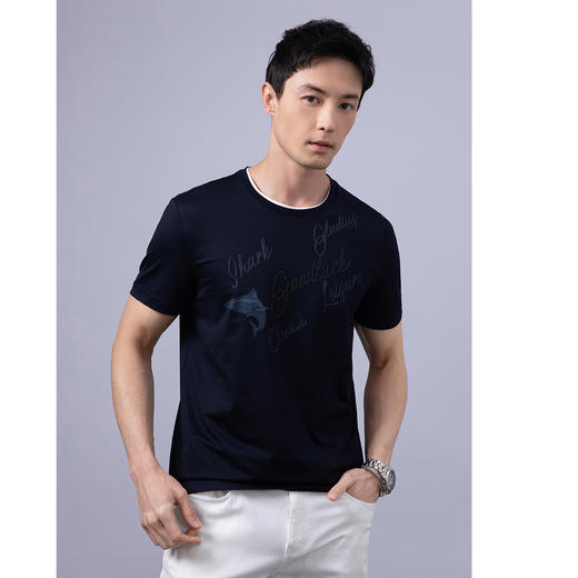 GOOD LUCK/德鲨棉质微弹烫钻印花时尚圆领短袖T恤LY13558 商品图2
