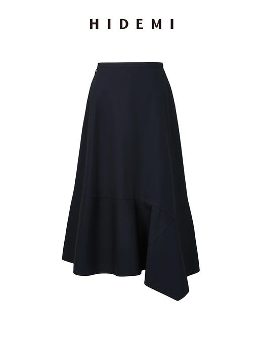 HIDEMI 藏蓝色简约不对称设计感鱼尾式拼接立体剪裁半身裙 商品图10