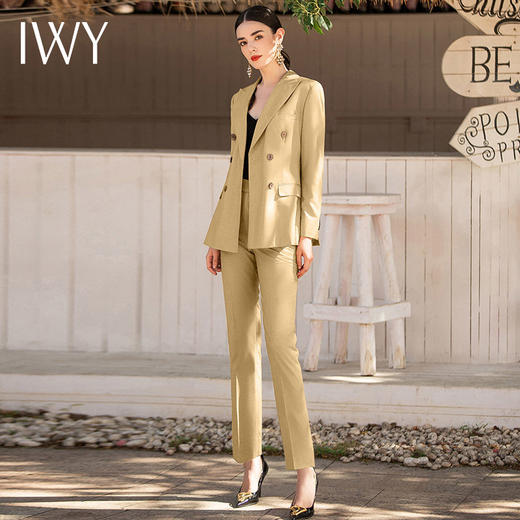 IWY/淡黄色职业装播音艺考正装高级感时尚女士西装套装气质通勤工作服CP1522 商品图1