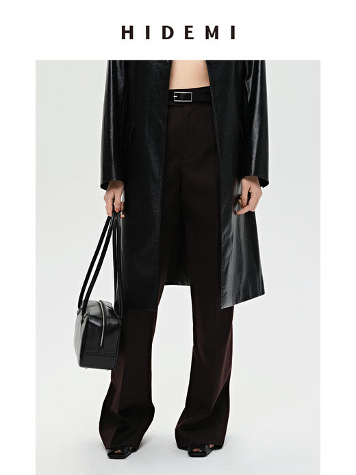 HIDEMI 显瘦高腰拉长感微阔腿宽松长裤 奶油黄/深棕 商品图5