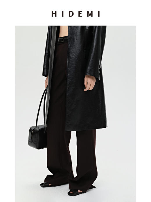 HIDEMI 显瘦高腰拉长感微阔腿宽松长裤 奶油黄/深棕 商品图6