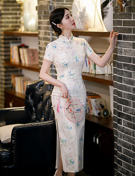 ZAYS- 5108春季改良蕾丝复古长款旗袍日常修身年轻时尚短袖旗袍 商品图0