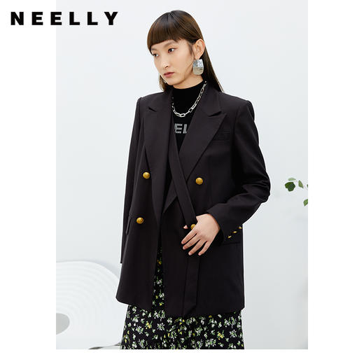 NEELLY纳俪西装外套女春季设计感可解袢带设计西服大气双排扣上衣N22022C01070 商品图0