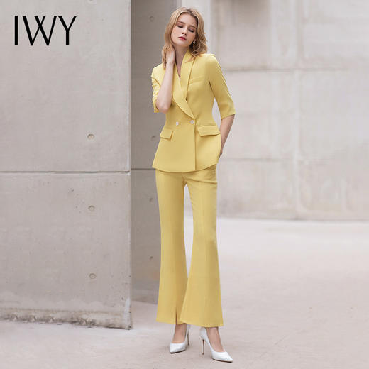 IWY/气质黄色七分袖西装套装女2022春夏新款阔腿裤职业装美容院工作服C10226+P30226 商品图2