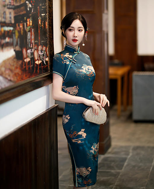 ZAYS-82256春夏中长花罗印花旗袍日常修身复古显瘦气质时尚宴会礼服旗袍 商品图1