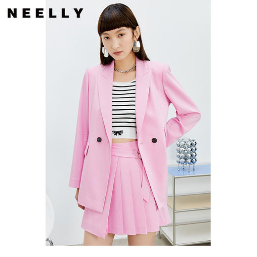 NEELLY纳俪商场新款西装外套休闲2022年新款两粒扣粉色潮外套女N22031C01122 商品图0