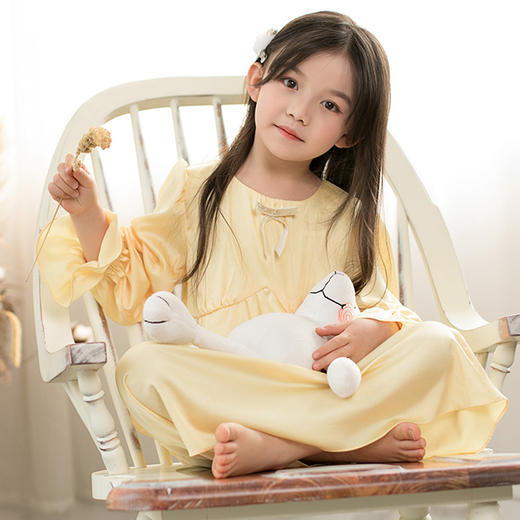 非质量问题不退换哦~pureshare女童睡衣夏季新款长袖薄款家居家服空调冰丝儿童公主-蝴蝶睡裙 商品图1