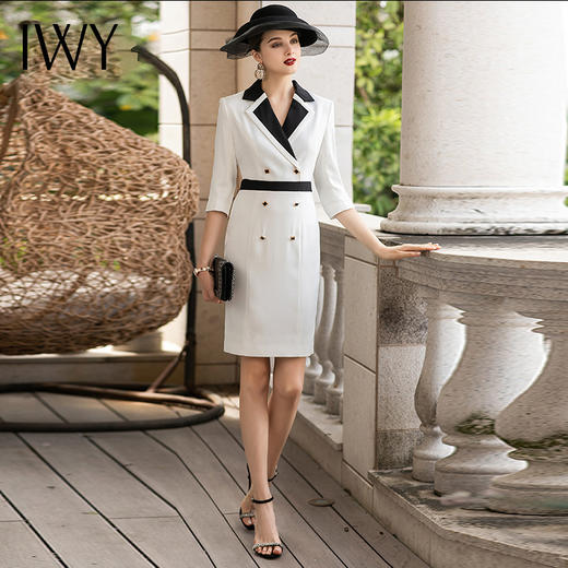 IWY/高端西装连衣裙女士职业气质七分袖工作服时尚播音艺考主持人正装Q643 商品图2