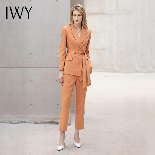 IWY/橘色西装套装女时尚绑带显瘦职业装2022春季新款美容院上班正装OL CP11375 商品图1