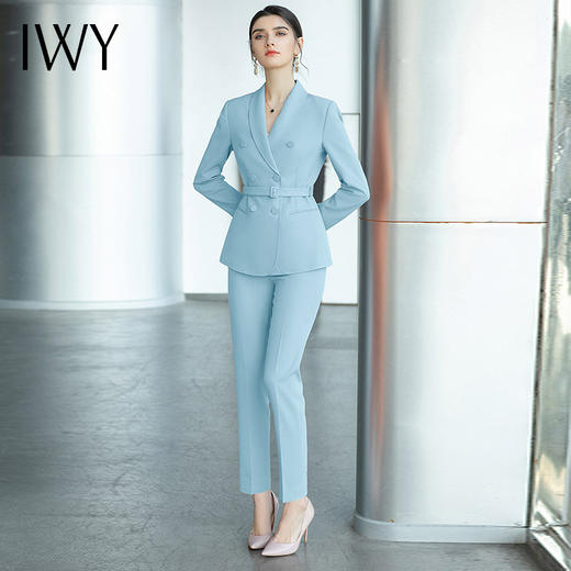 IWY/气质天蓝色绑带西装套装女2022新款时尚播音主持美容院通勤工作服 CP1490 商品图1