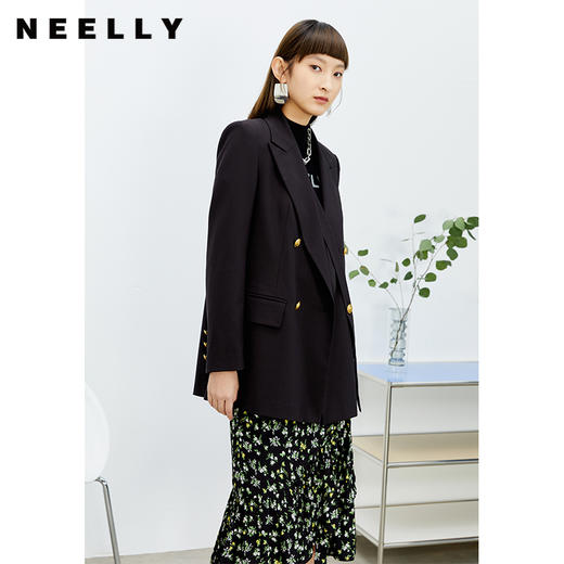 NEELLY纳俪西装外套女春季设计感可解袢带设计西服大气双排扣上衣N22022C01070 商品图1