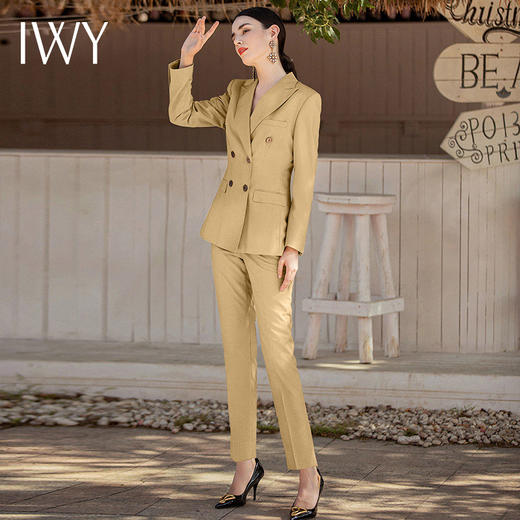 IWY/淡黄色职业装播音艺考正装高级感时尚女士西装套装气质通勤工作服CP1522 商品图4