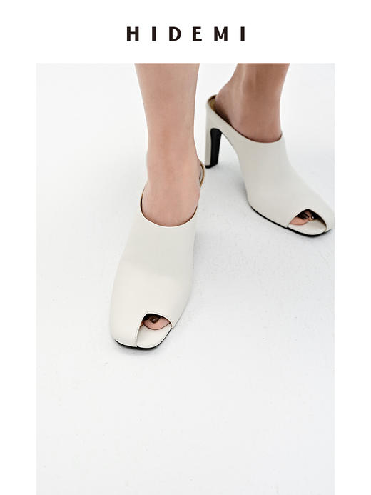 HIDEMI 极简露趾设计感牛皮流线型高跟鞋 白色/焦糖色 商品图3