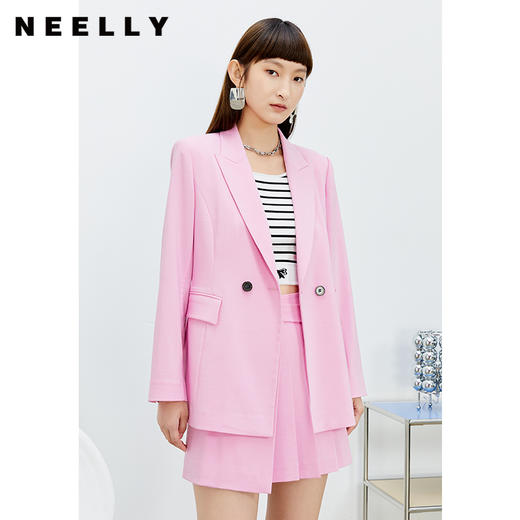 NEELLY纳俪商场新款西装外套休闲2022年新款两粒扣粉色潮外套女N22031C01122 商品图2
