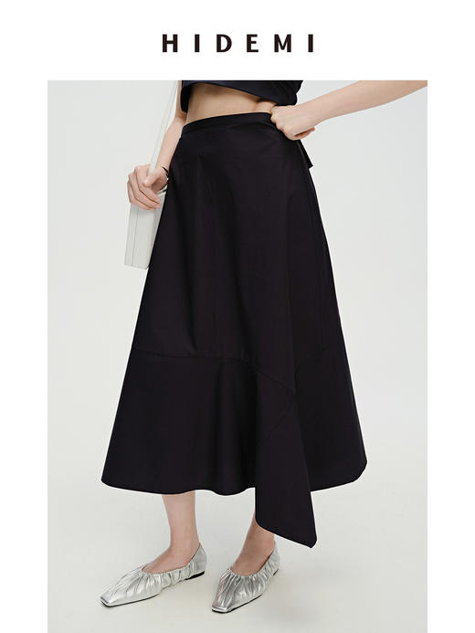HIDEMI 藏蓝色简约不对称设计感鱼尾式拼接立体剪裁半身裙 商品图5