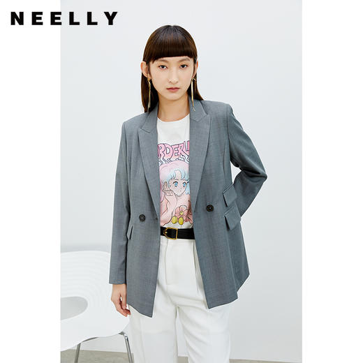 NEELLY纳俪商场新款西装外套休闲2022年新款两粒扣粉色潮外套女N22031C01122 商品图3