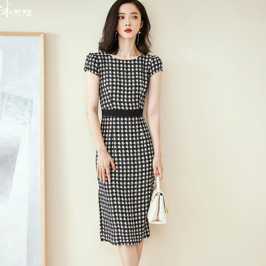米思阳2026夏季新款裙子薄款千鸟格100%桑蚕丝真丝侧开叉连衣裙1417 商品图0