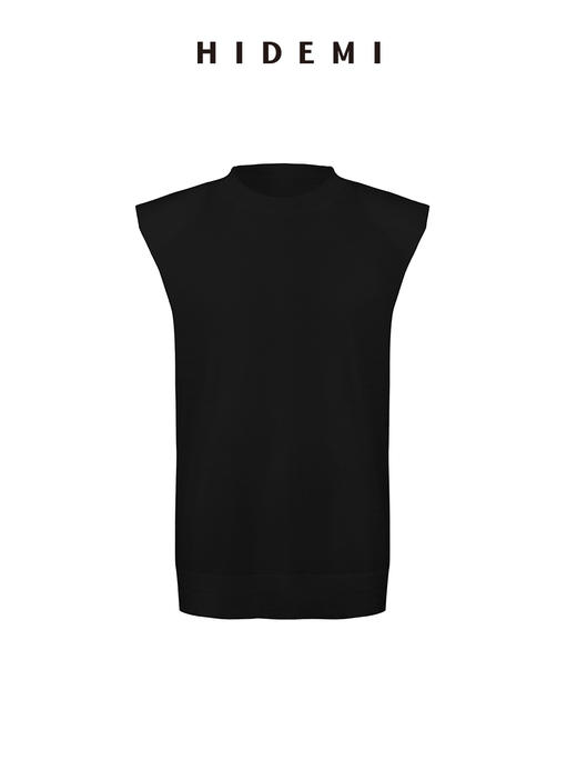 HIDEMI 真丝羊毛超细针织呼吸透感亲肤垫肩圆领无袖上衣 商品图9