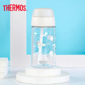 膳魔师/THERMOS航海探险tritan巧虎宝宝儿童吸管杯儿童水杯夏季杯赠贴纸420ml提手背带杯套-SMS-BBSD-400-RB