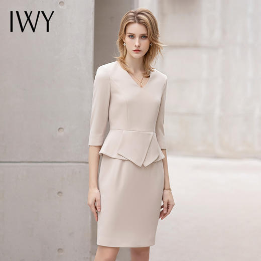 IWY/高端气质卡其色职业连衣裙女士七分袖收腰显瘦售楼部正装西装套裙Q11366 商品图4