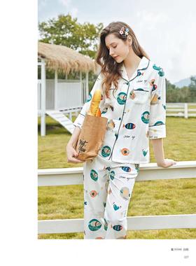 【直发】美标双层棉纱印花七分袖长裤套