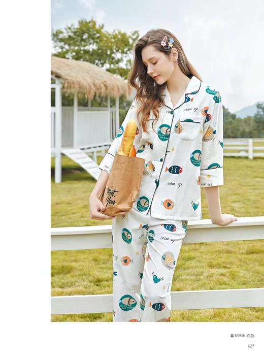 【直发】美标双层棉纱印花七分袖长裤套 商品图0