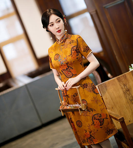 ZAYS-2307春季改良A版刺绣旗袍日常复古短袖中国风时尚绣花立领旗袍 商品图4