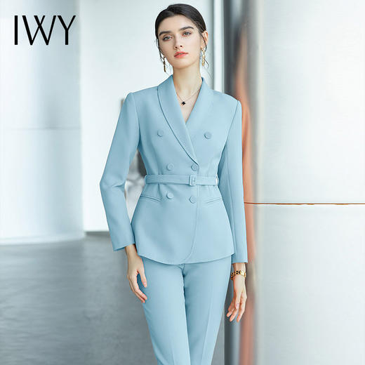 IWY/气质天蓝色绑带西装套装女2022新款时尚播音主持美容院通勤工作服 CP1490 商品图2