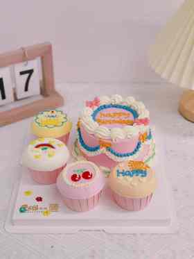 可爱复古蛋糕+手绘纸杯（可换颜色）-自提价格
