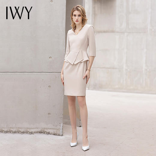 IWY/高端气质卡其色职业连衣裙女士七分袖收腰显瘦售楼部正装西装套裙Q11366 商品图1