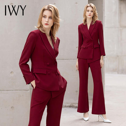IWY/红色阔腿裤西装套装女士英伦风时尚干练总裁职业装主持人商务正装C11358+P30358 商品图4