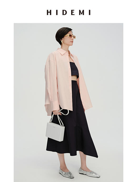 HIDEMI 樱花粉简约廓形休闲宽松经典款衬衫 商品图3