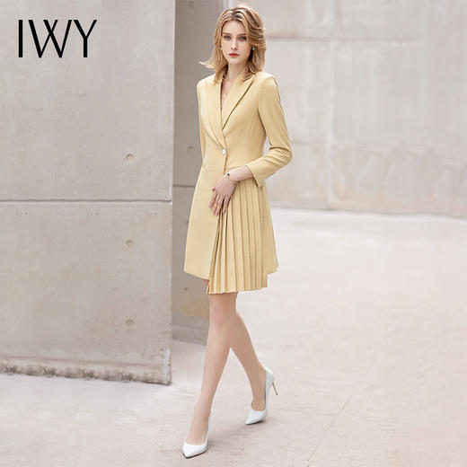 IWY/播音主持艺考正装连衣裙女黄色气质百褶裙西装裙高端售楼部工作服Q11363 商品图2