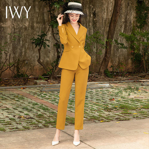 IWY/IWY气质黄色职业装女时尚修身显瘦总裁套装经理面试美容院工作服 CP1310 商品图0