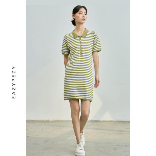 EAZYPEZY 棉羊绒polo条纹连衣裙 商品图1