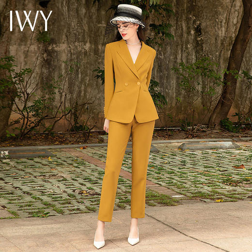 IWY/IWY气质黄色职业装女时尚修身显瘦总裁套装经理面试美容院工作服 CP1310 商品图1