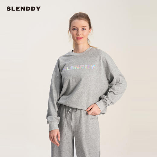 slenddy Ameny春季运动卫衣灰色圆领套头罩衫瑜伽外套女S4007 商品图0