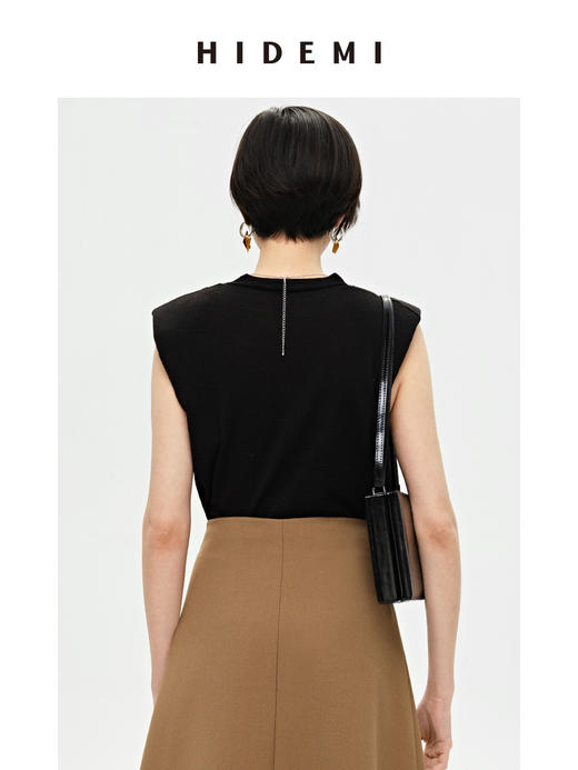 HIDEMI 真丝羊毛超细针织呼吸透感亲肤垫肩圆领无袖上衣 商品图6