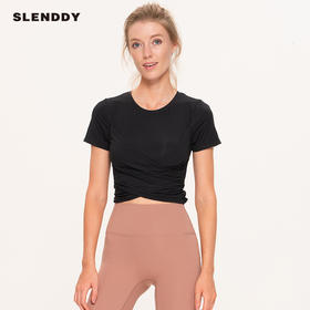 slenddy Rabbie露脐款女士修身瑜伽短袖运动带胸垫运动上衣S2302