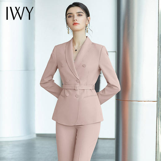 IWY/粉色名媛西服女套装时尚干练气质职业西装两件套显瘦职业装工作服CP1490 商品图4